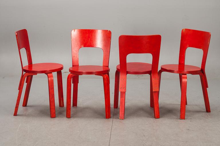 STOLAR, 4 st, modell 66, Alvar Aalto, Artek, 1900-talets senare hälft.