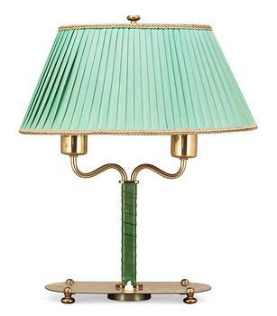 455. A Josef Frank brass and green leather table lamp, Svenskt Tenn, model 2388.