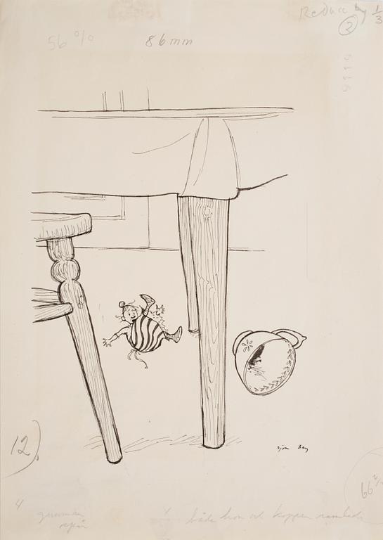 BJÖRN BERG, ink drawing from "Teskedsgumman" signed.