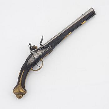 A flintlock pistol, 18th Century.