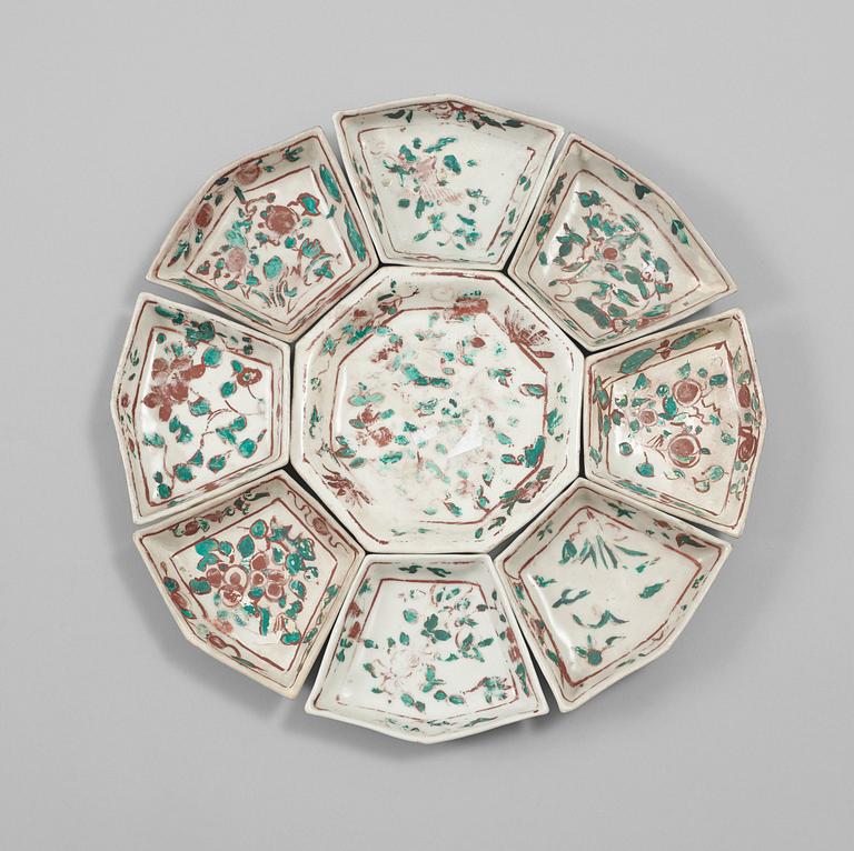 A Swatow nine piece cabaret, Ming dynasty (1368-1644), Swatow.