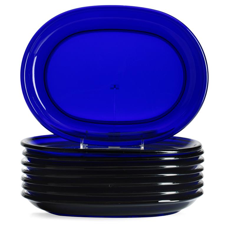 A set of eight Josef Frank blue glass plates, Svenskt Tenn.