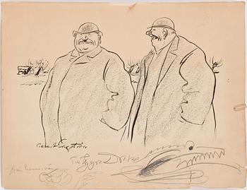 ALBERT ENGSTRÖM, teckningar 4 st samt fotografi, tusch/krita, signerad.