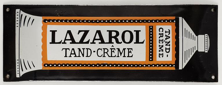 Emaljskylt "Lazarol Tand-Crême", 1900-talets första hälft.