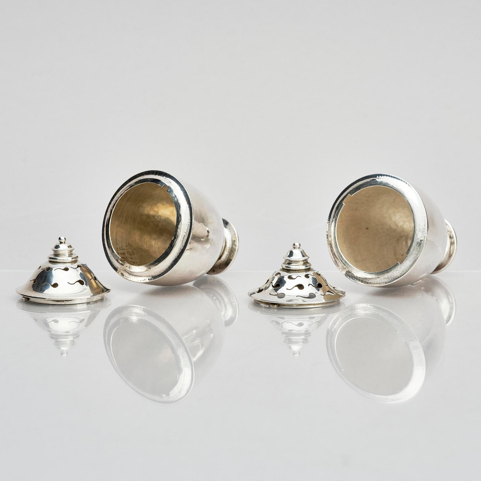 Georg Jensen, a pair of silver casters, design Johan Rohde, Copenhagen 1915-1921.