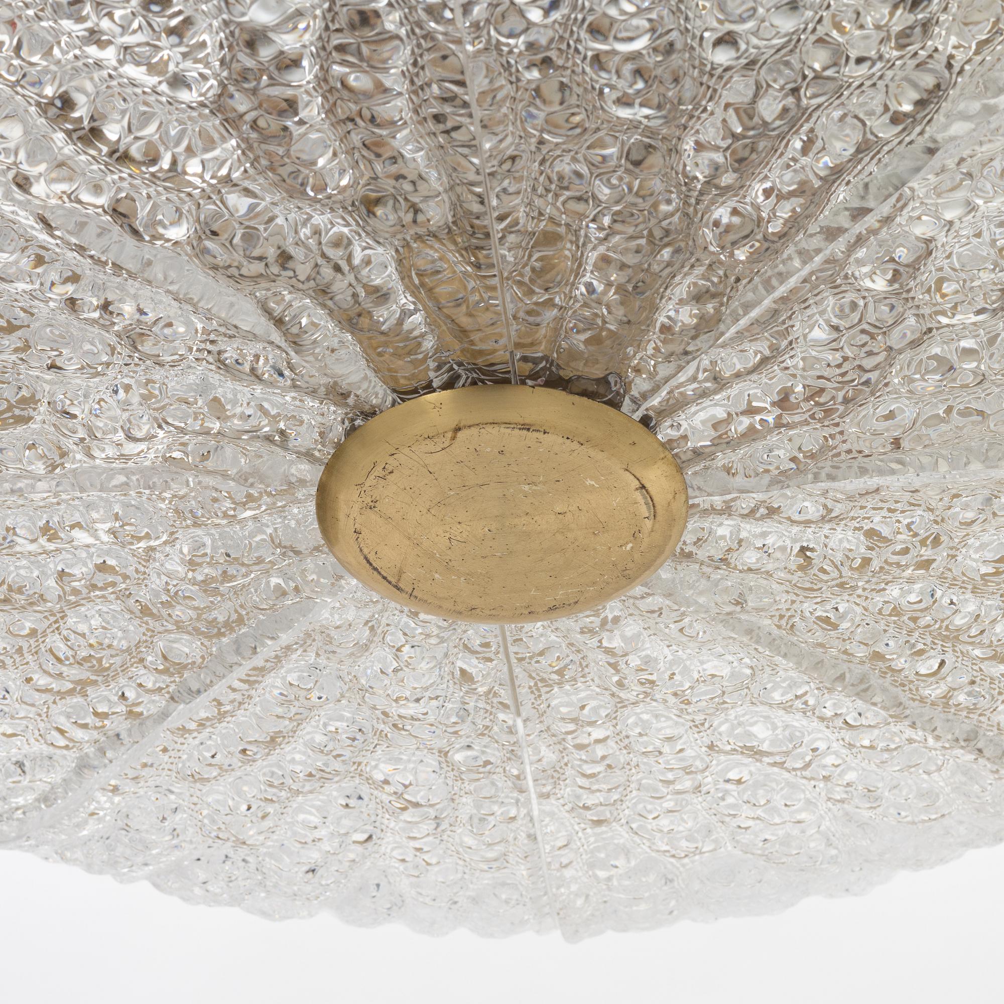 Carl Fagerberg, a glass and brass ceiling light, Orrefors.