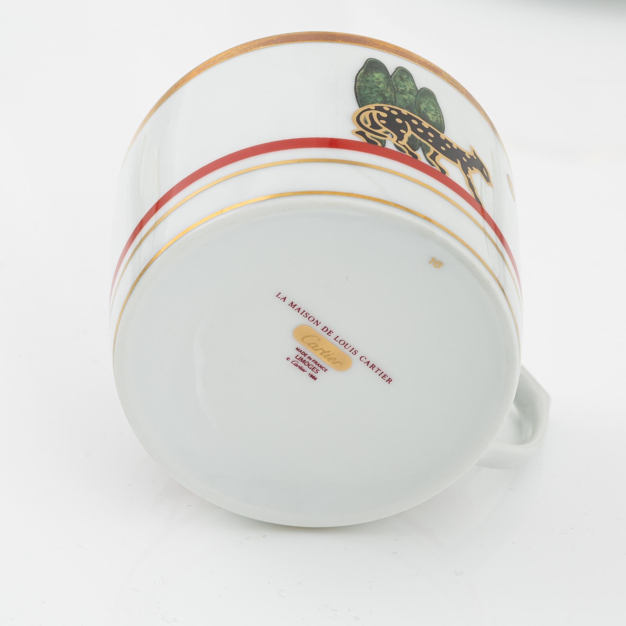 Cartier, six porcelain tea cups, Limoges, France.