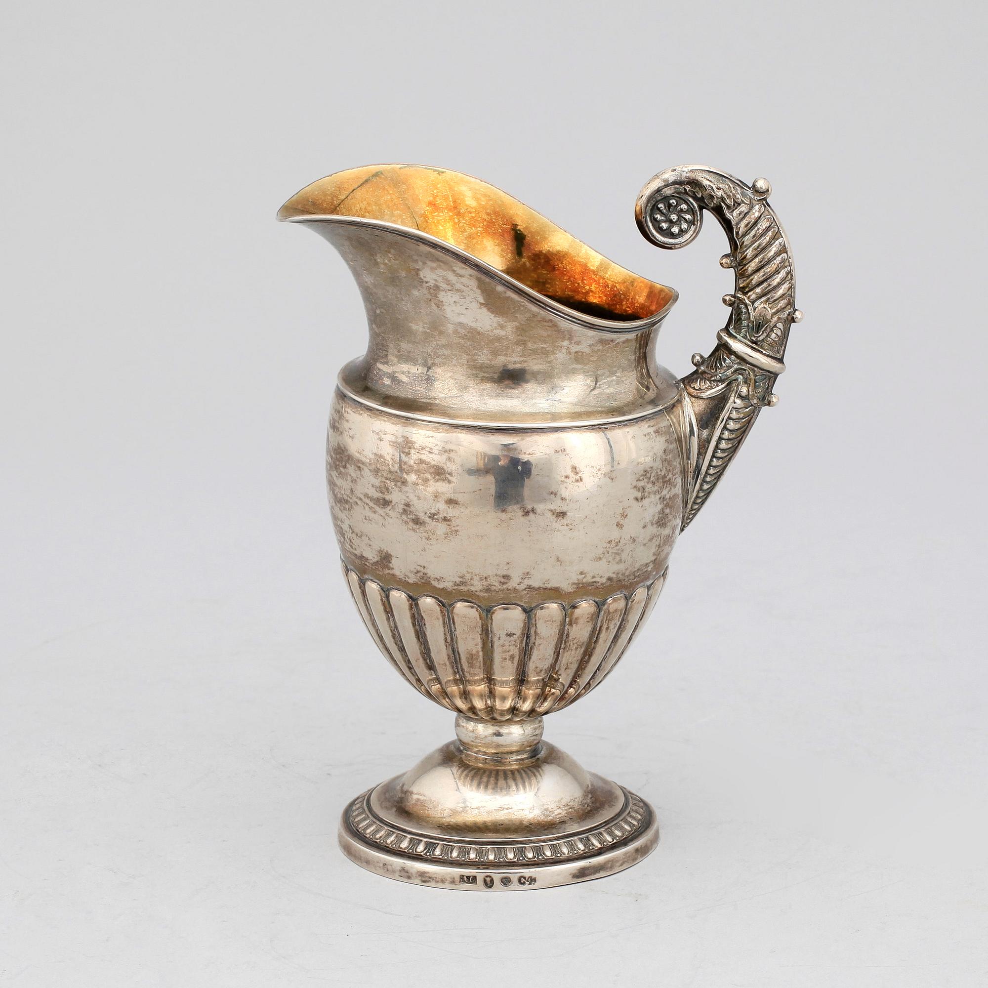 GRÄDDKANNA, silver, empir, Anders Lundqvist, Stockholm, 1833. Vikt ca 218 g.