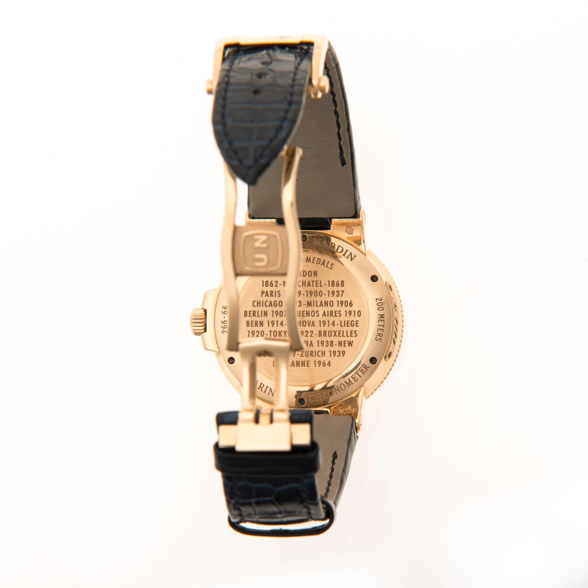 ARMBANDSUR, herr, Ulysse Nardin Marin Cronometer, 18K guld, läderrem, 2000-luku.