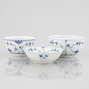 A group of three 'Blue Fluted' porcelain bowls, Royal Copenhagen, model '211', '592', '2302', 1893-1923 and 1950-60's.