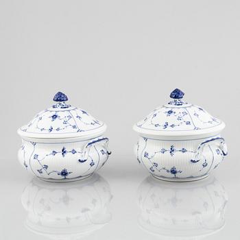 A pair of 'Blue Fluted Plain' porcelain tureens with covers, Royal Copenhagen, model 222, 1893-1923.