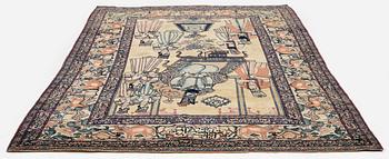 An antique Kerman Raver rug, South Persia, signed c. 238 x 143 cm.