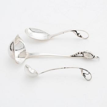 Georg Jensen, three sterling silver spoons, model nr 21 and 84, Denmark.