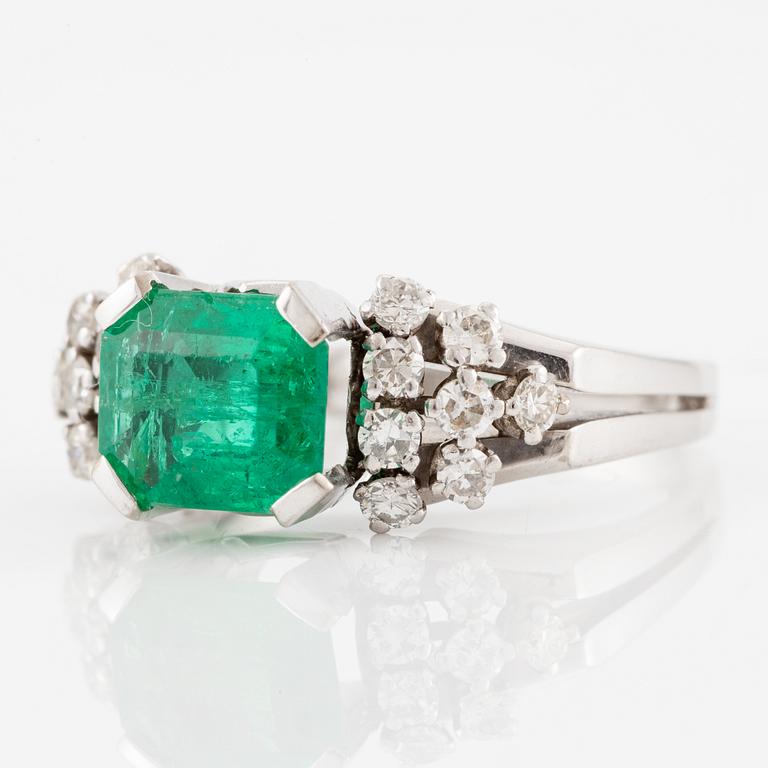 A W.A. Bolin ring 18K white gold with an emerald-cut emerald and brilliant-cut diamonds.