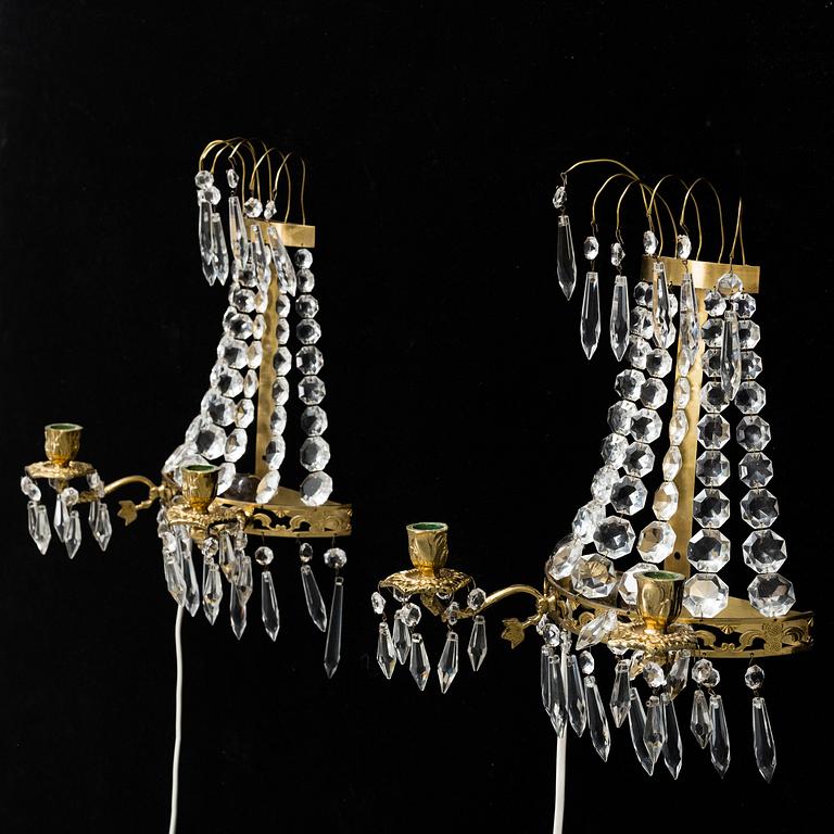A five light candelabra and two wall scones, Gustavian style, 20th Century.