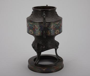 RÖKELSEKAR, metallblandning, cloisonné emalj, Japan, sannolikt 1800-tal.