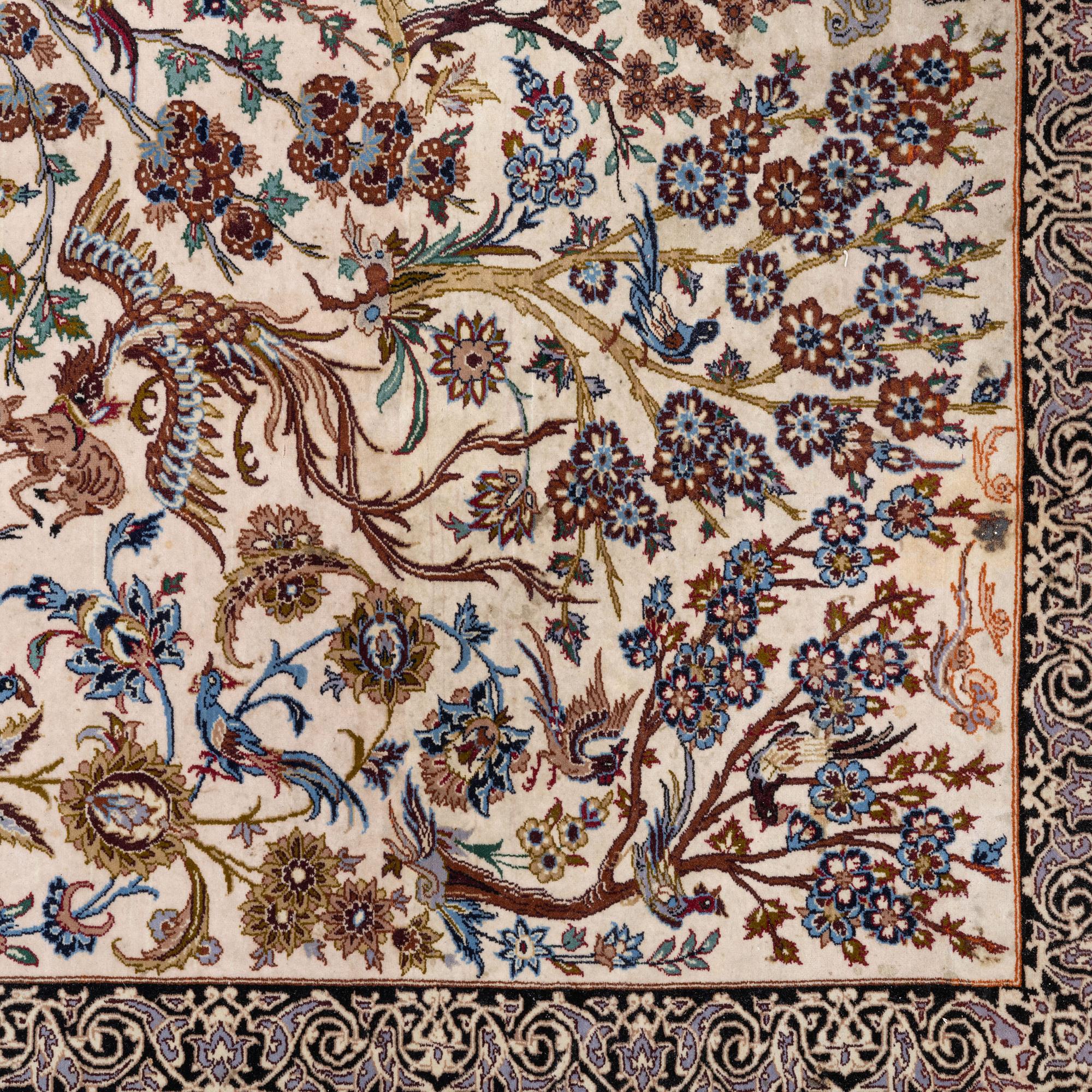 A signed pictoral Isfahan rug, Central Persia (Iran), signed, c. 235 x 154 cm.