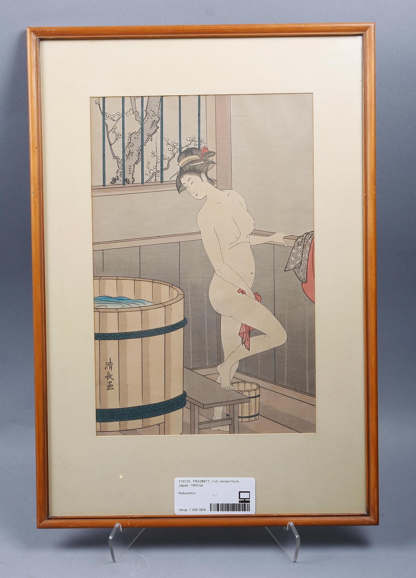 TRÄSNITT, 3 st, senare tryck, Japan, 1900-tal.