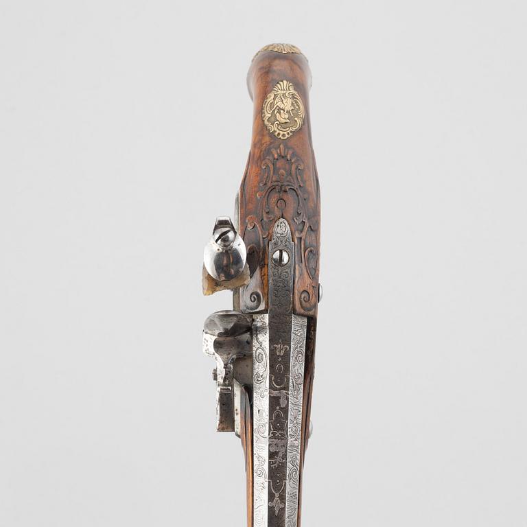 Flintlåspistoler, ett par, Joakim Rosenberg, Stralsund, 1700-talets första hälft.