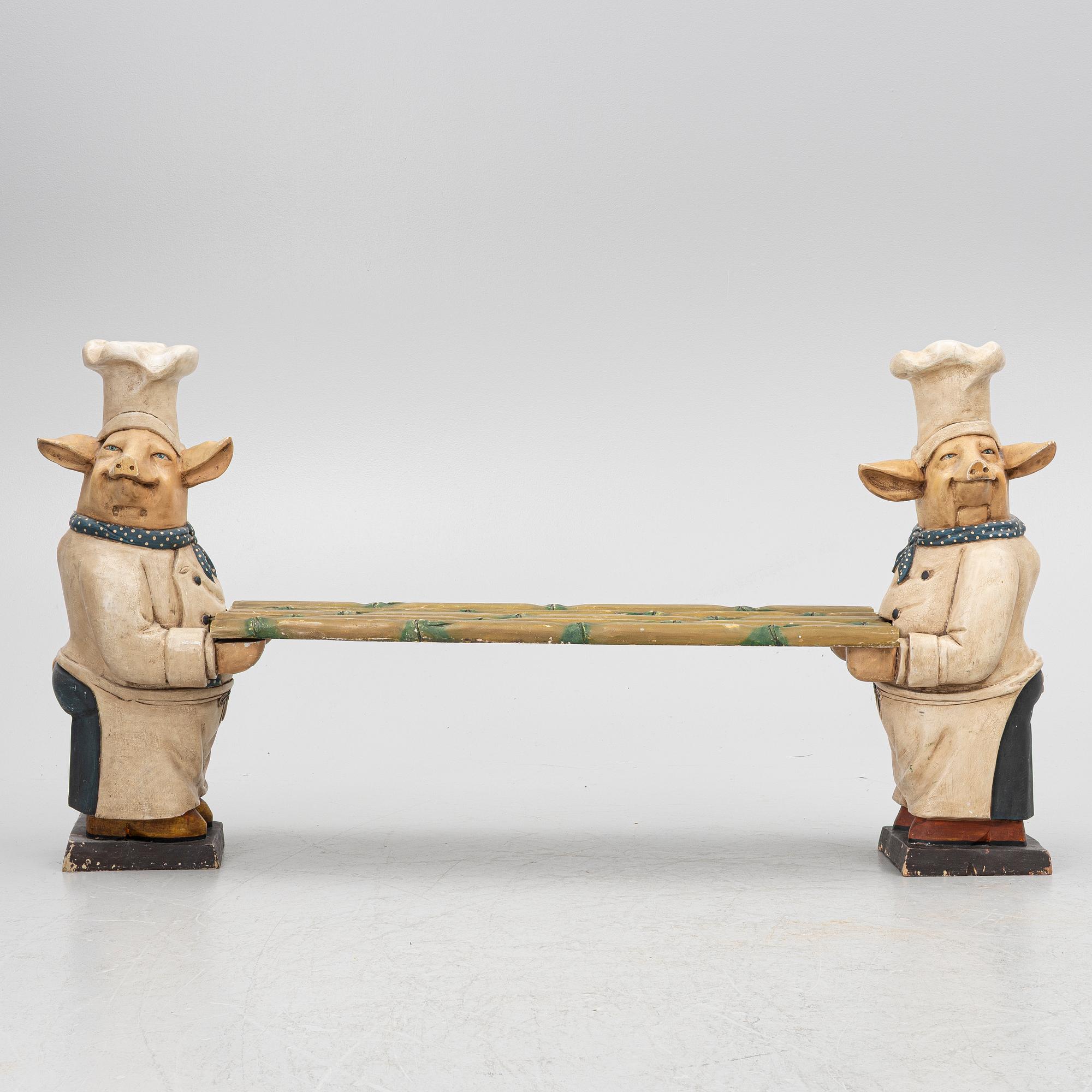Bench with pigs, likely England, late 20th century.