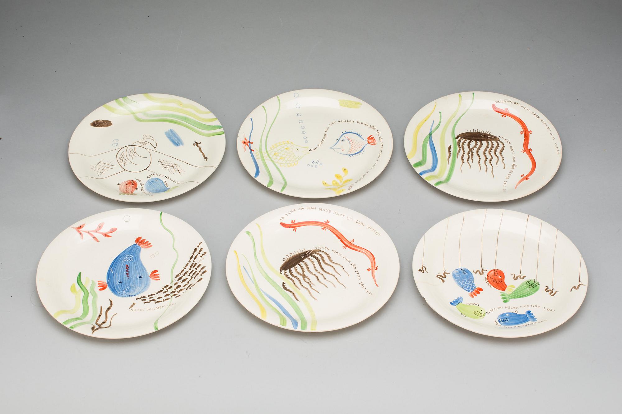 FISKTALLRIKAR, 13 st, flintgods, "Löja", Stig Lindberg, Gustavsberg.