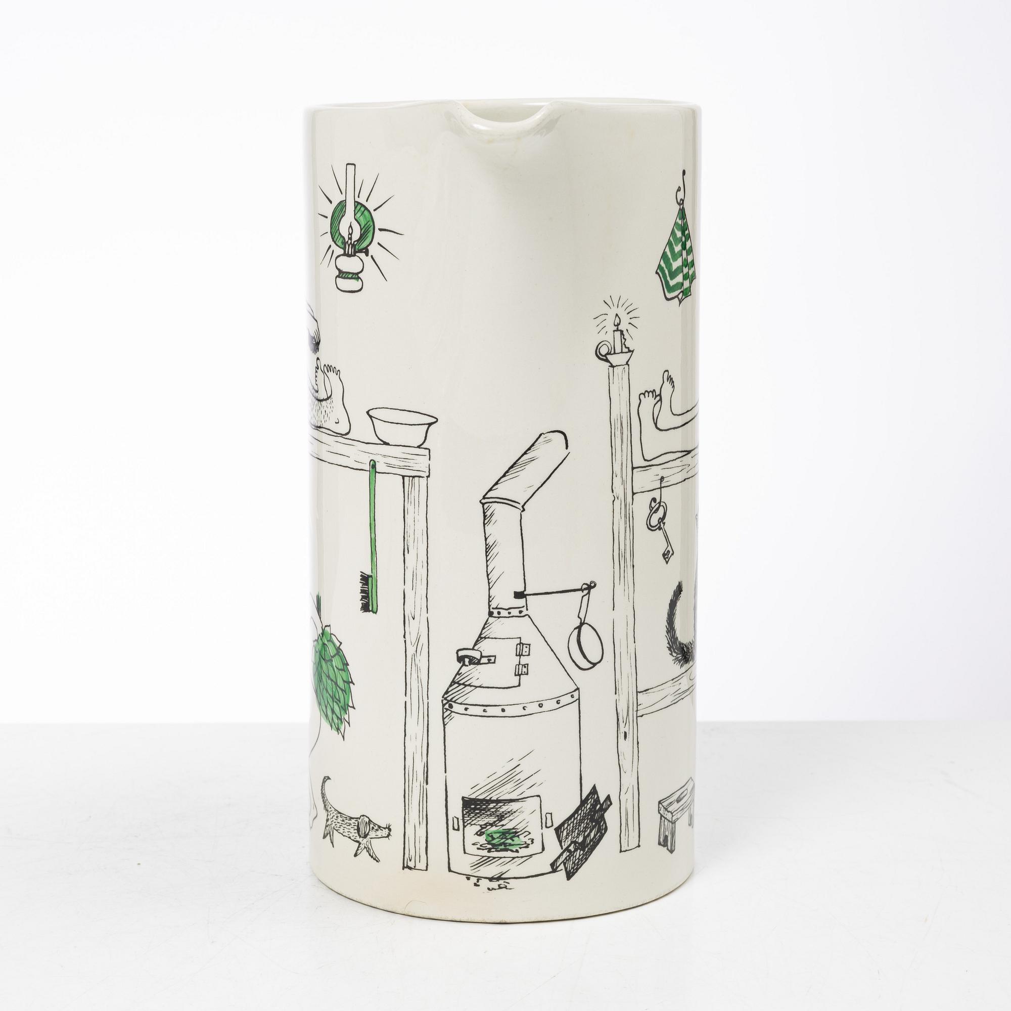 Gunvor Olin-Grönqvist, mugs, 4 pcs and a jug, Arabia, Finland, second half of the 20th century.