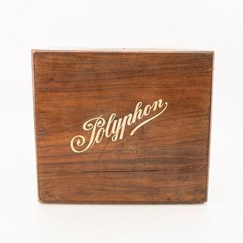 Polyphon wooden music box with sevem discs, around 1900's.