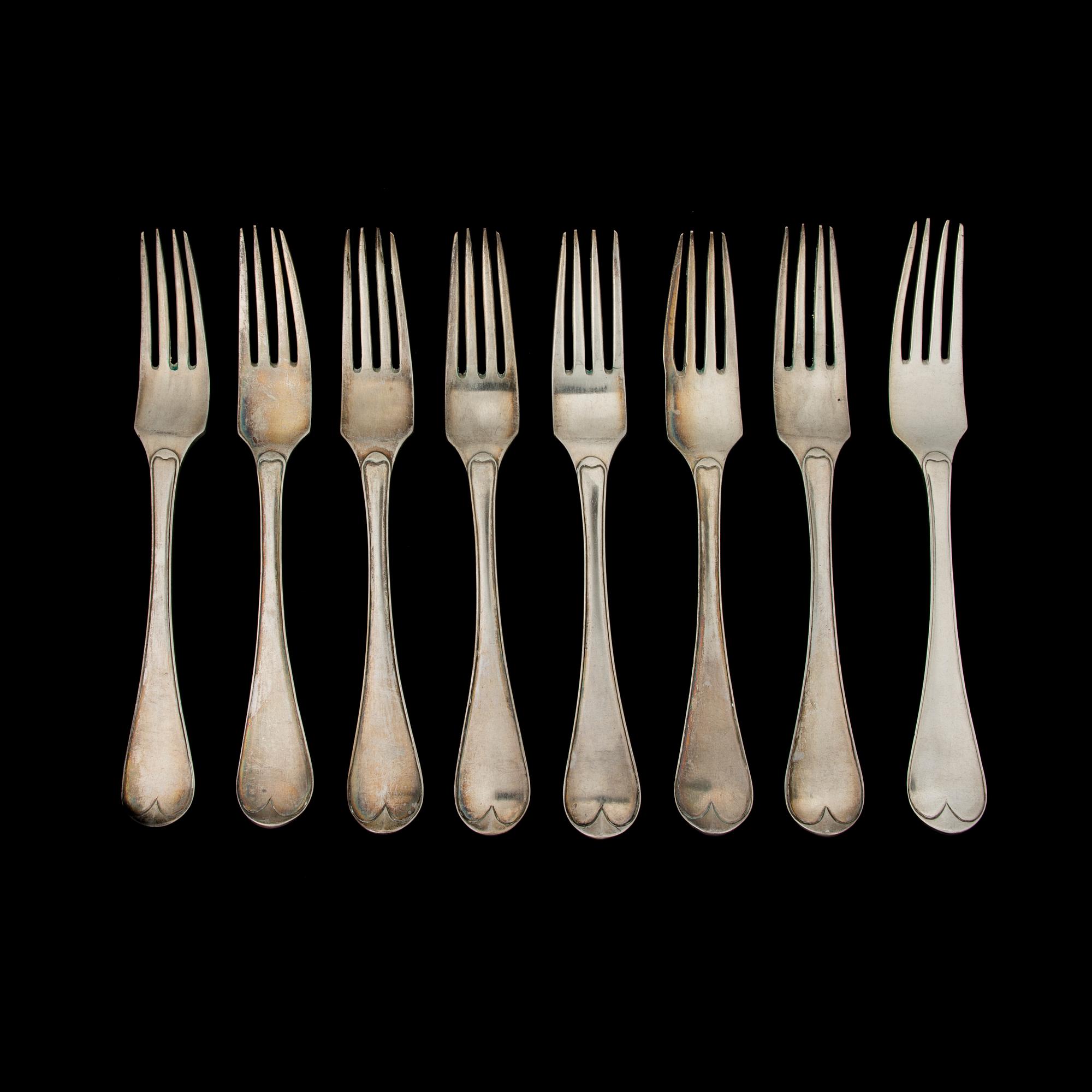 GAFFLAR, 8 st, silver, Andreas Christian Levon (1783-1817) Åbo 1801. Vikt ca 546,3 g.