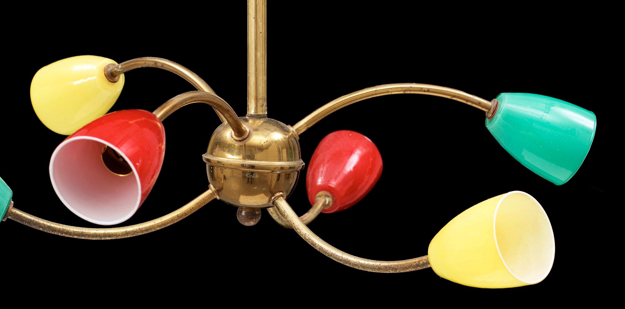 TAKLAMPA, mässing, 1950-tal. H 35.