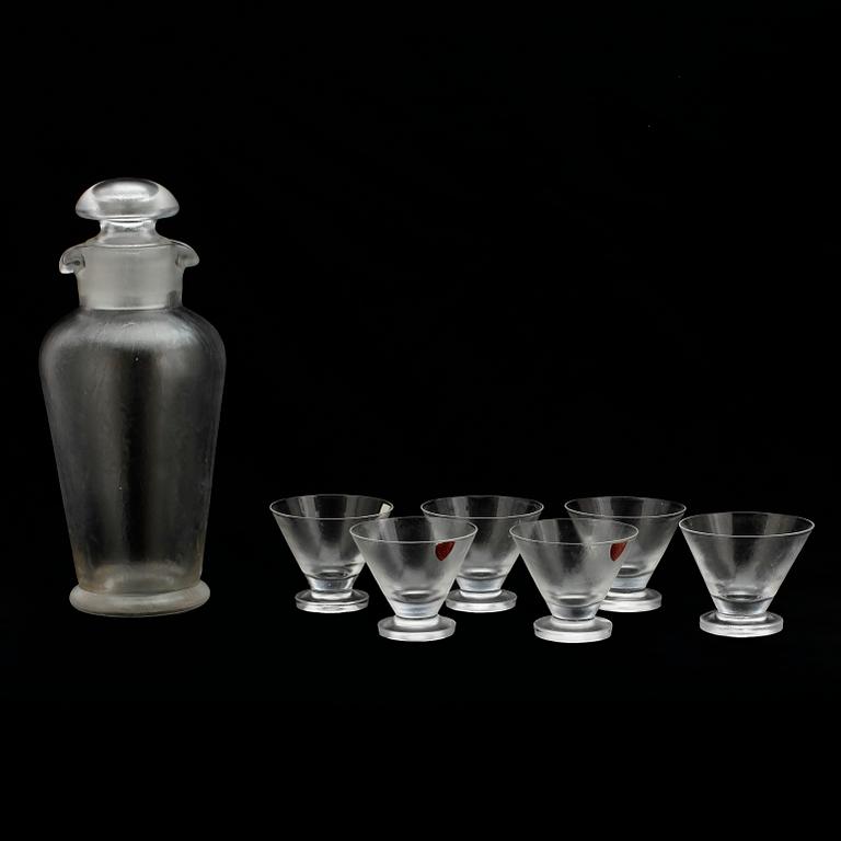 KARAFF sat GLAS, 6 st, glas, Vicke Lindstrand, "Iced", 1930-tal.