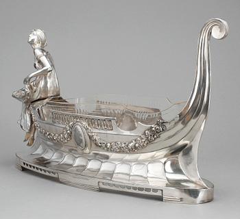 JARDINJÄR, nysilver samt glas, art deco, 1920-tal.