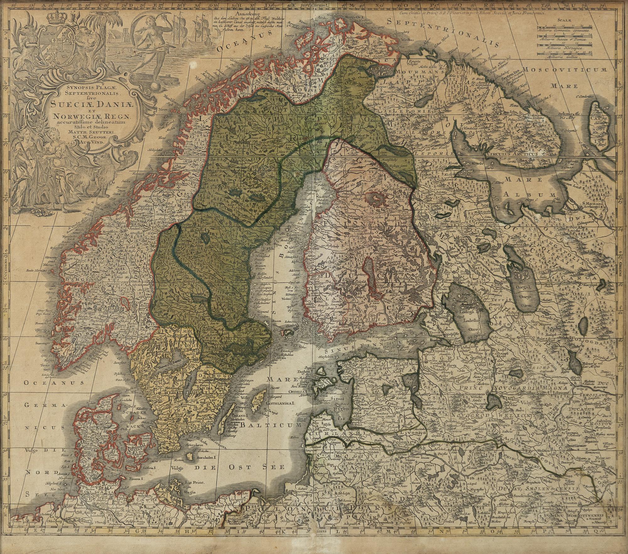 Mattheus (Matthäus) Seutter, "Suiciae Daniae et Norwegiae".