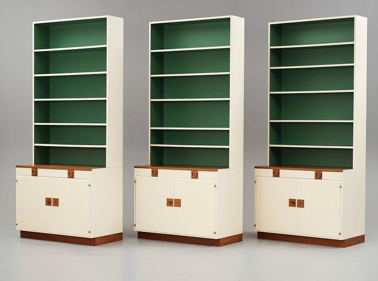 Josef Frank, a set of three "model 2255" bookshelves, Svenskt Tenn, Sweden, mid 1900's, provenance Estrid Ericson.