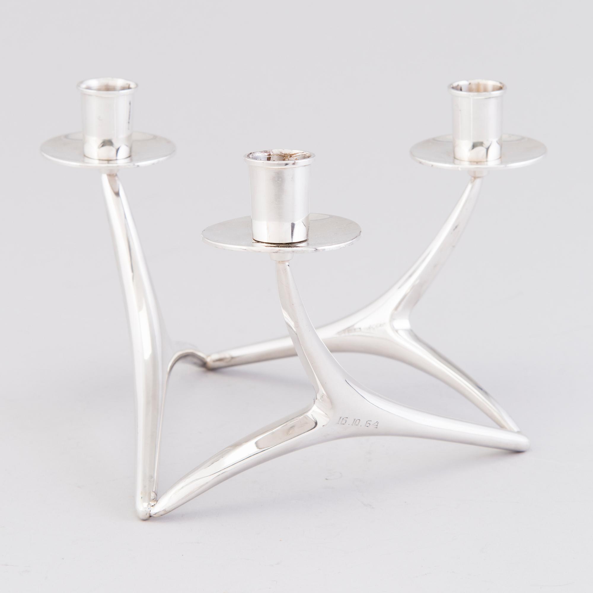 ANNA-GRETA EKER, kandelaber, silver, Auran Kultaseppä Oy, Åbo, Finland, 1962.