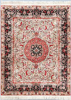 An old silk Taharan design carpet ca 296x244 cm.