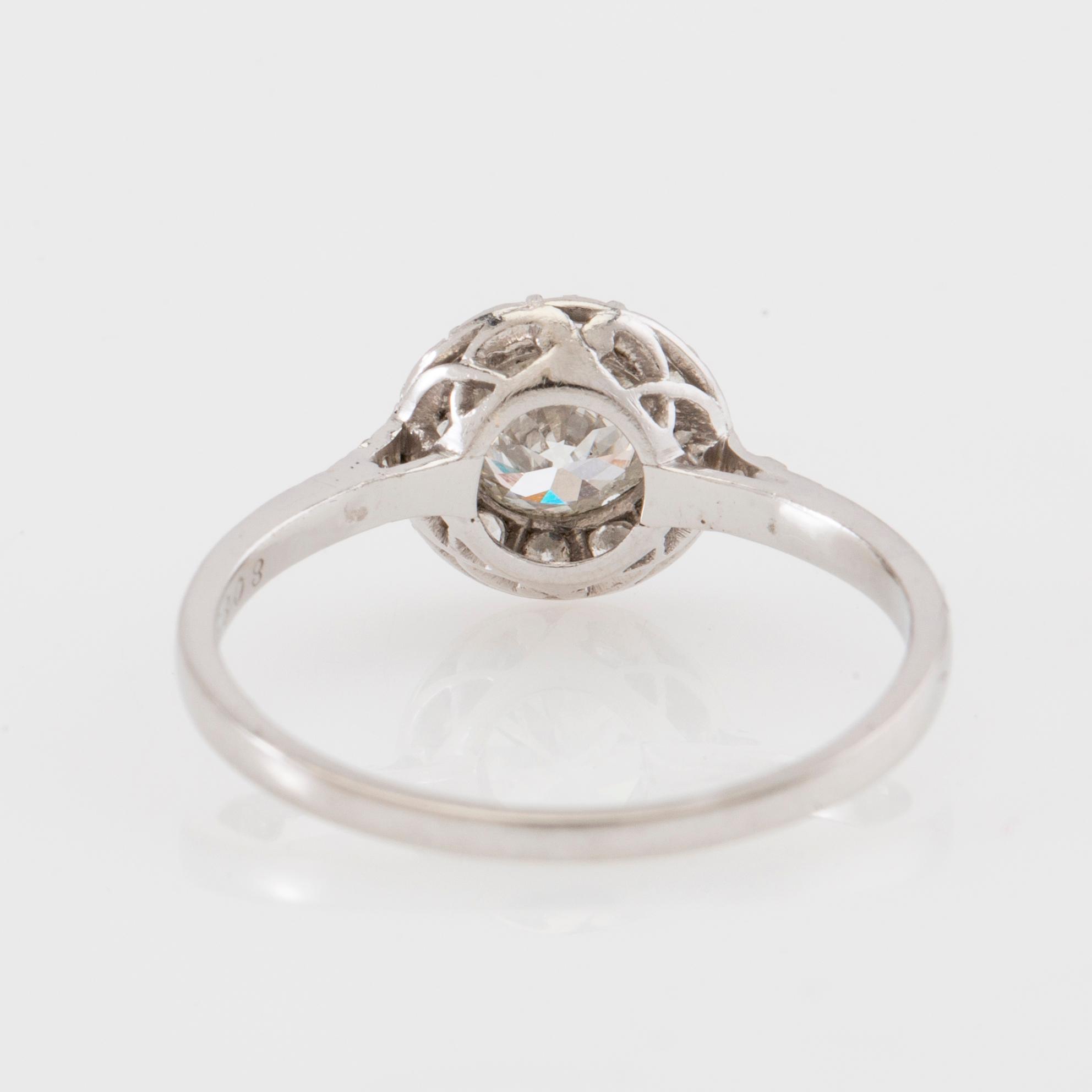 Platinum ring set with old-cut diamonds.