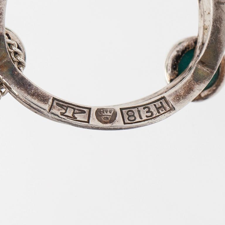 Elis Kauppi, a silver pendant with turquoises, Kupittaan Kulta, Turku, with chain.