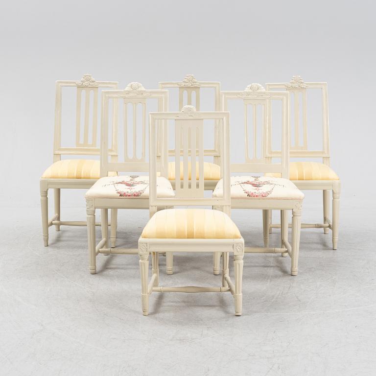 Stolar, 6 st olika, gustavianska Lindomearbeten. 17/1800-tal.