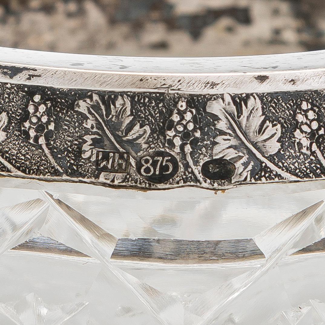 A set of six Estonian glass and silver salt cellars, maker's mark of Hirsch Markowitsch, Tallinn 1922-39.