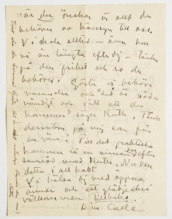 LETTER from Carl Kylberg in Stockholm to GAN (Gösta Adrian-Nilsson) in Lund. Undated. Probably written in 1925-1931.