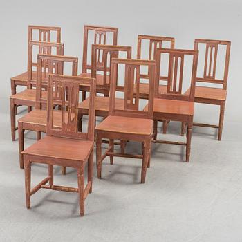 Ten Swedish Gustavian chairs, early 19th century.