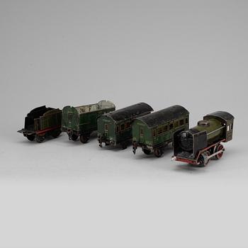 TÅGSET, 4 delar + räls, Märklin, 1900-talets första hälft.