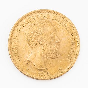 Guldmynt, Sverige, Oscar II, 20 kronor typ I, 1874.