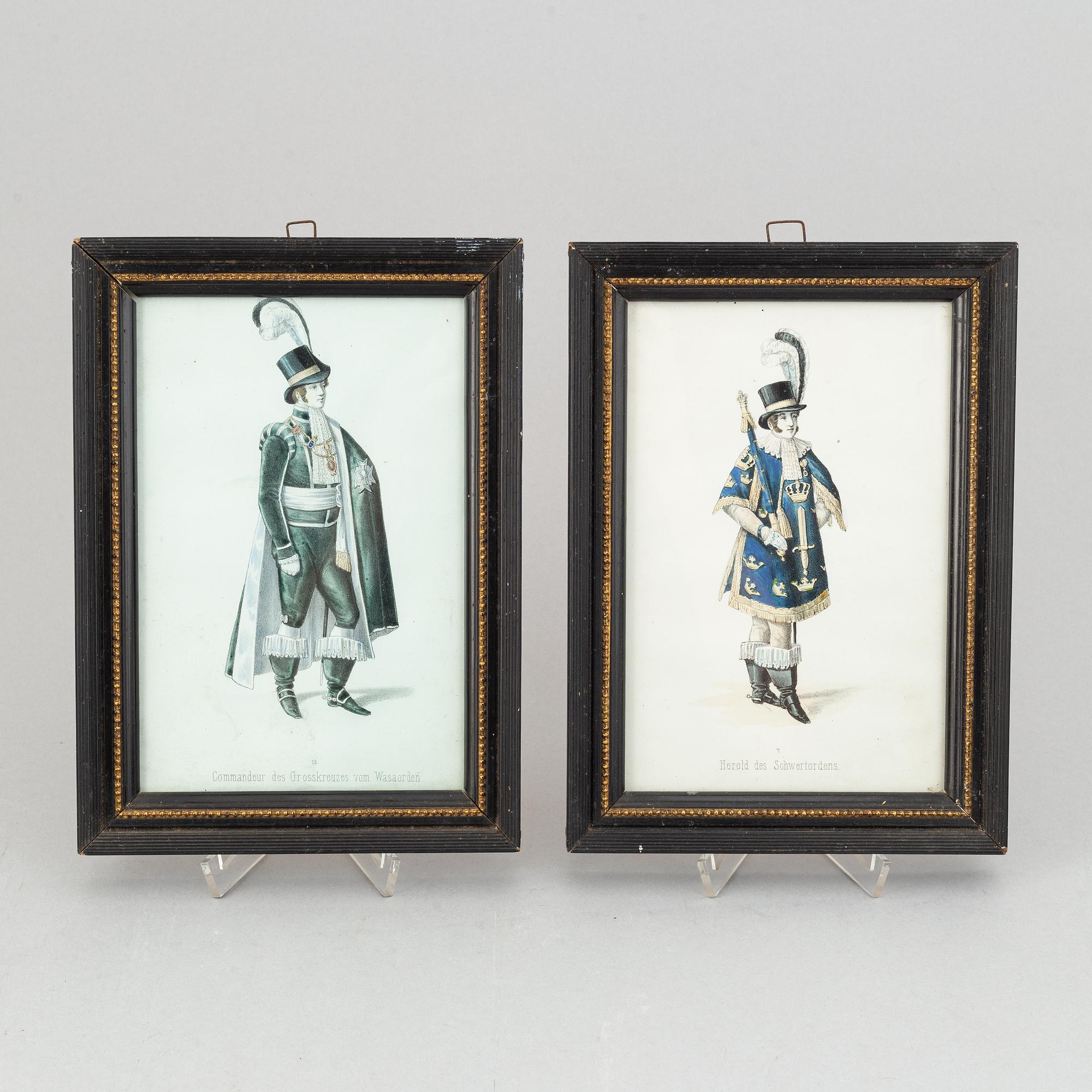 A set of twelwe hand-coloured litographs of Swedish chivalric orders by Adolf Ulrik Schützercrantz.