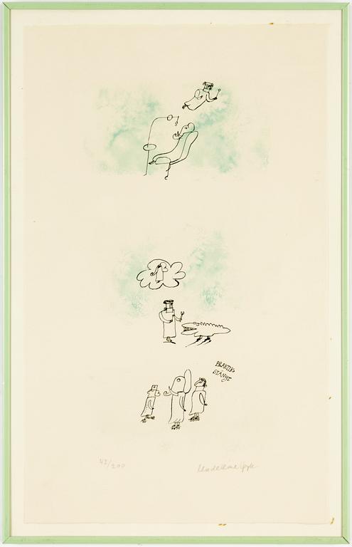 Madeleine Pyk, a pair of colour lithographs, "Praktik stängd" and "Have a banana".