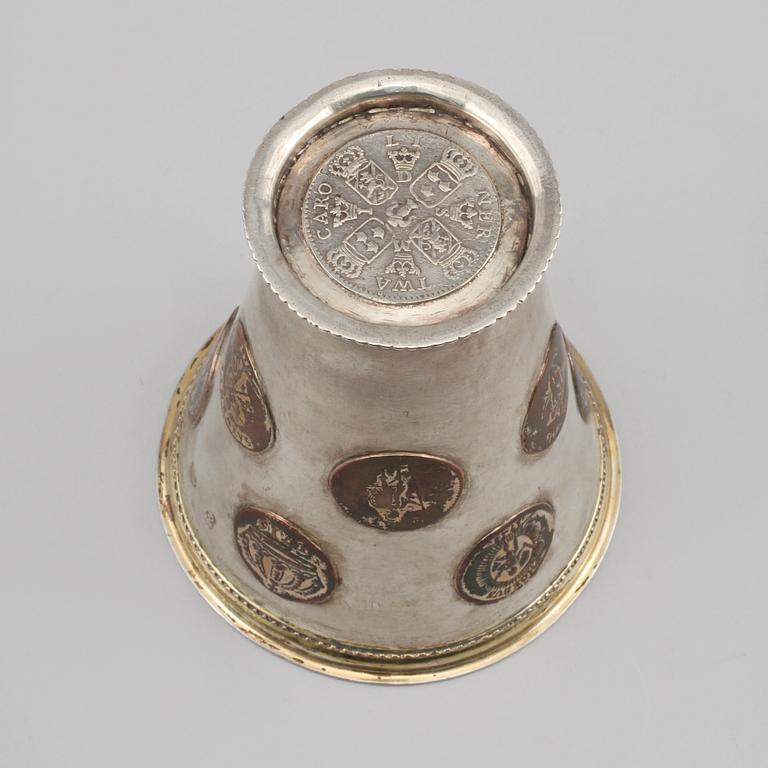 A Swedish 18th century parcel-gilt beaker, marks of Magnus Myrman, Norrköping (1706-1730).