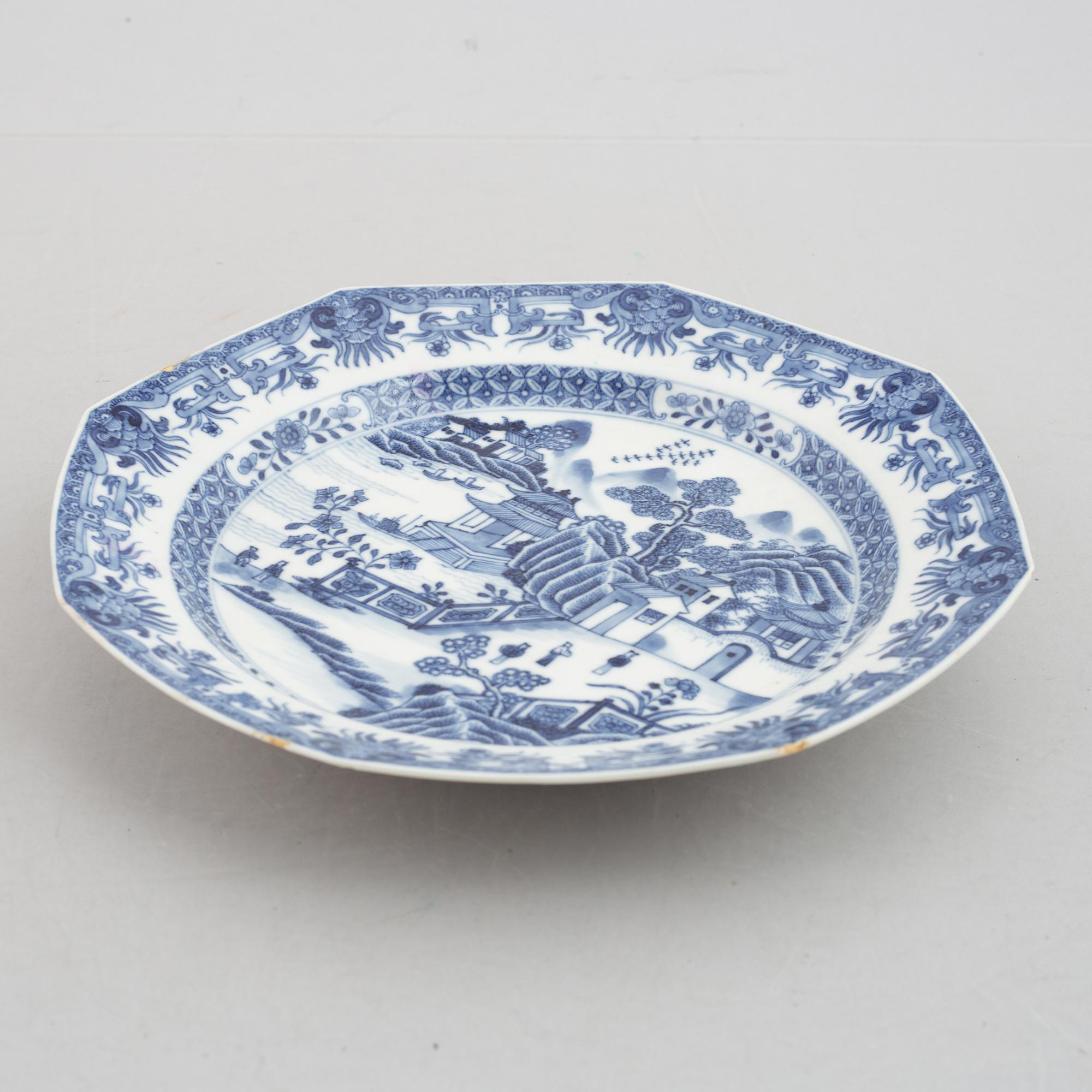 A group of six blue and white dishes, Qing dynasty, Qianlong (1736-95).