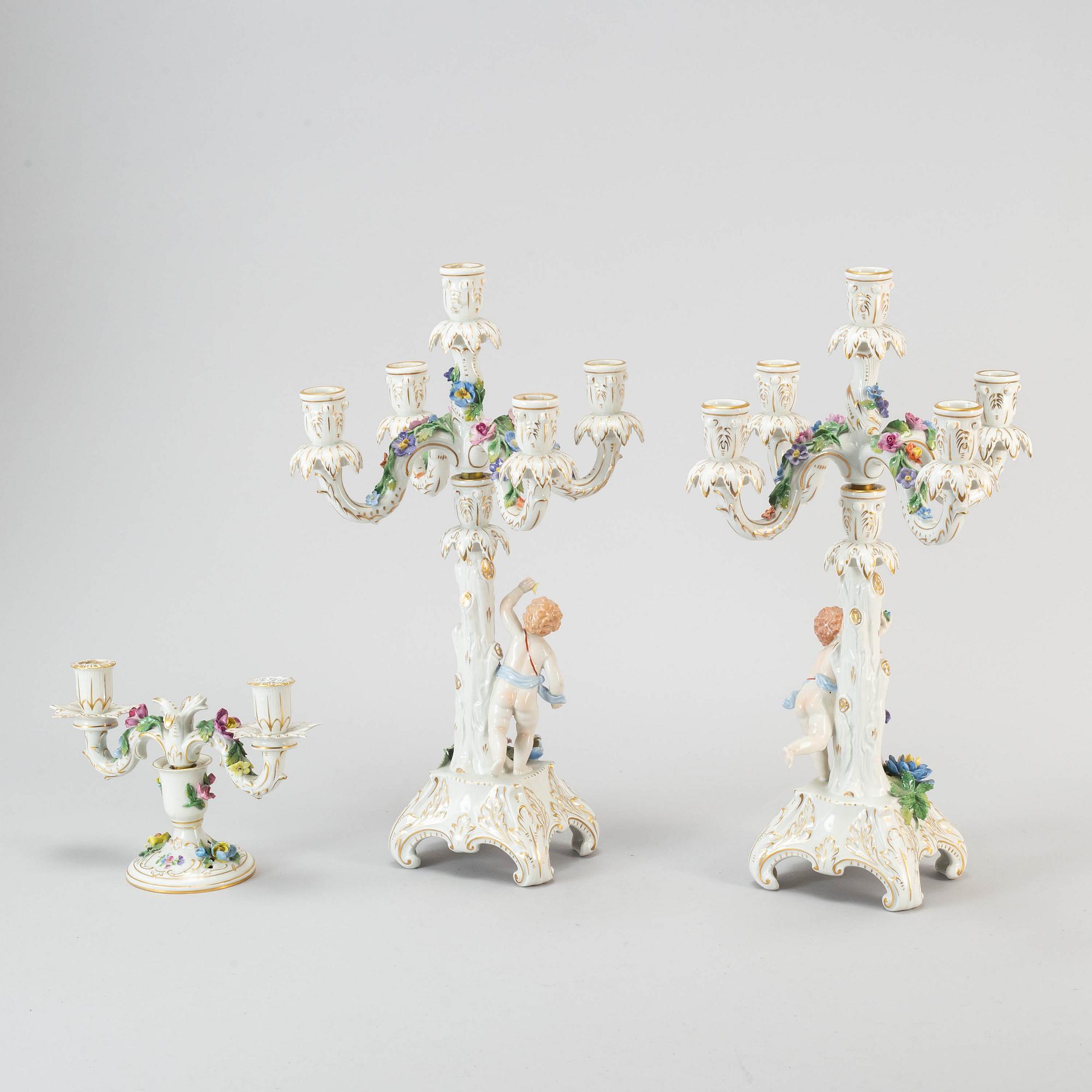 An six piece assembled porcelain garniture, Dresden, mid 20th century.