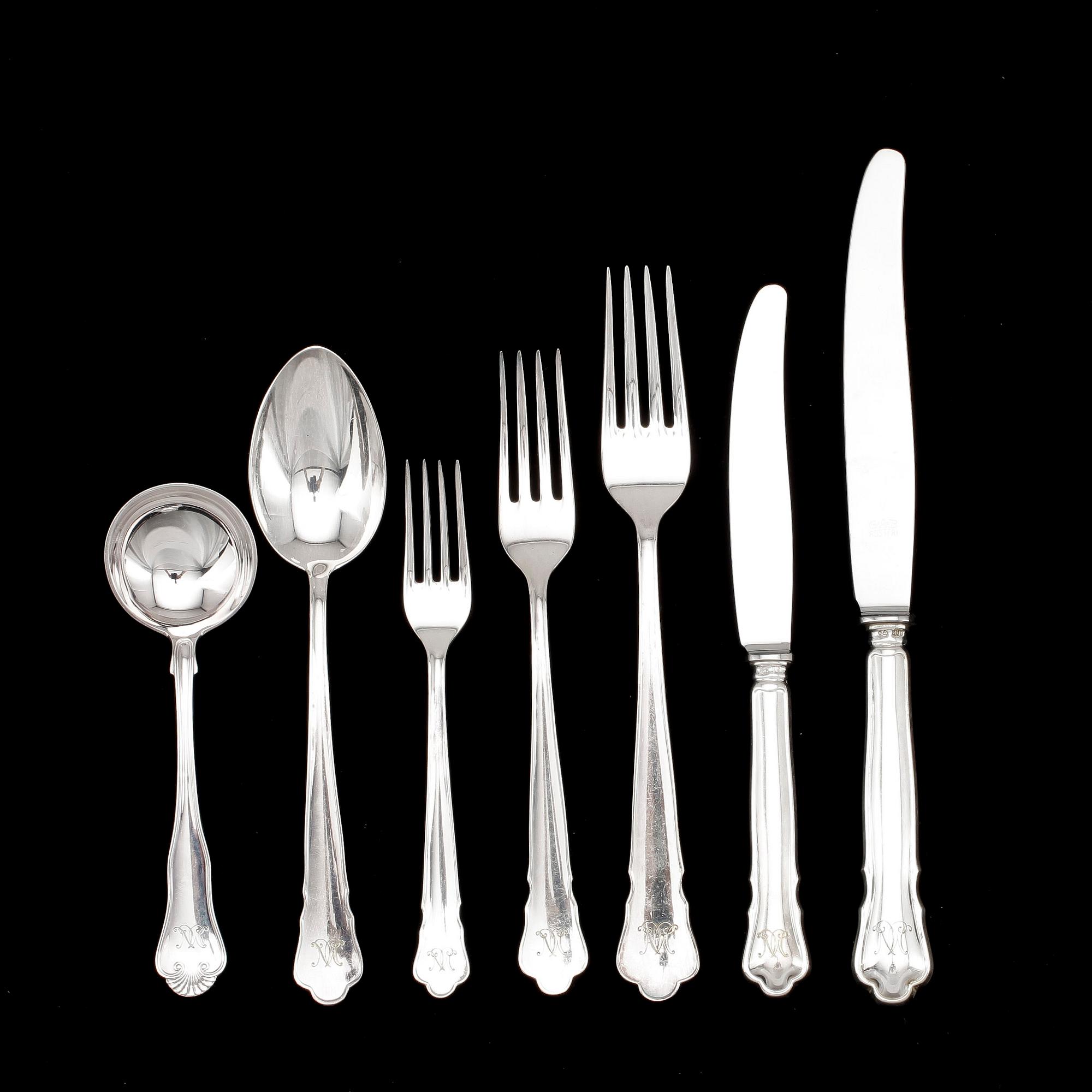 BESTICK, silver, 80 delar, bla Guldsmeds aktiebolaget, Stockholm, mestadels 1953. Totalvikt ca 3446 gram.