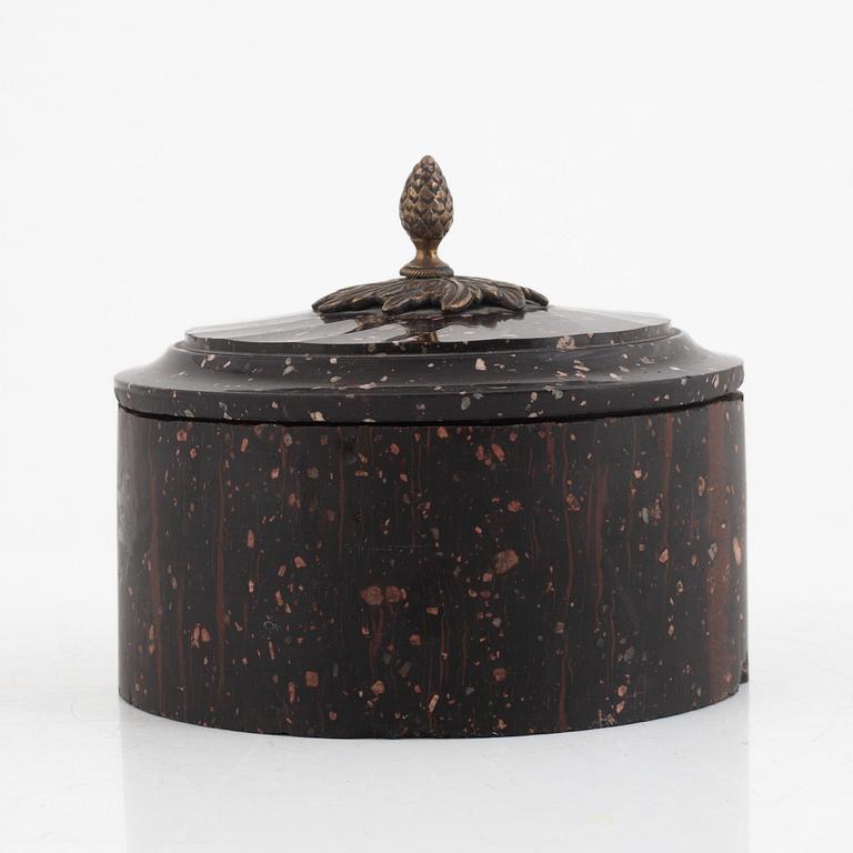 A Swedish Empire porhyry lidded butter box, first part 19th century.